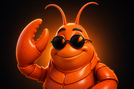 Sunglasses-wearing orange lobster waving a claw